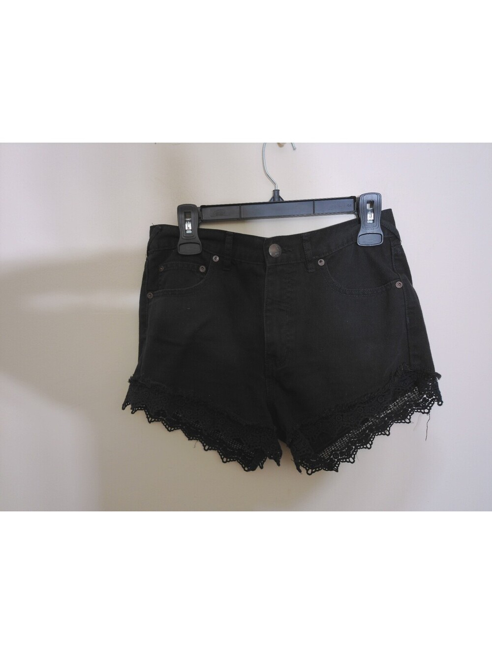 Free People Womens Shorts Size 27 Black Cut Off Denim Lace Trim Y2K Inspired